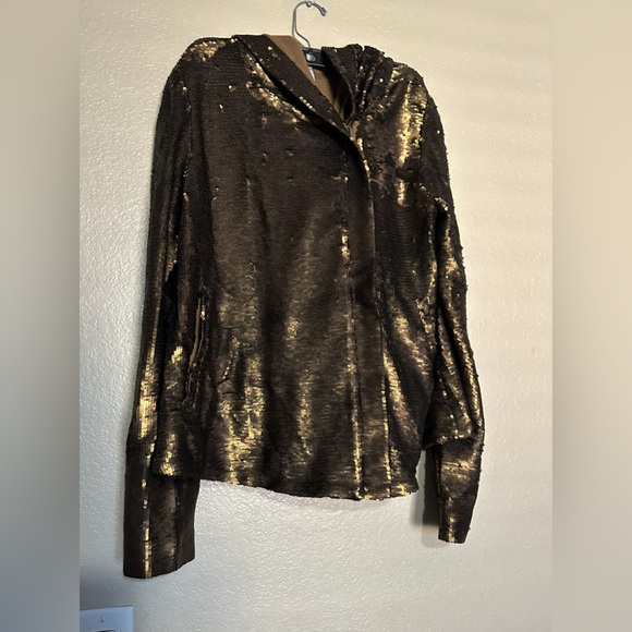 FREE PEOPLE BRONZE SEQUIN HOODIE JACKET - Picture 2 of 6